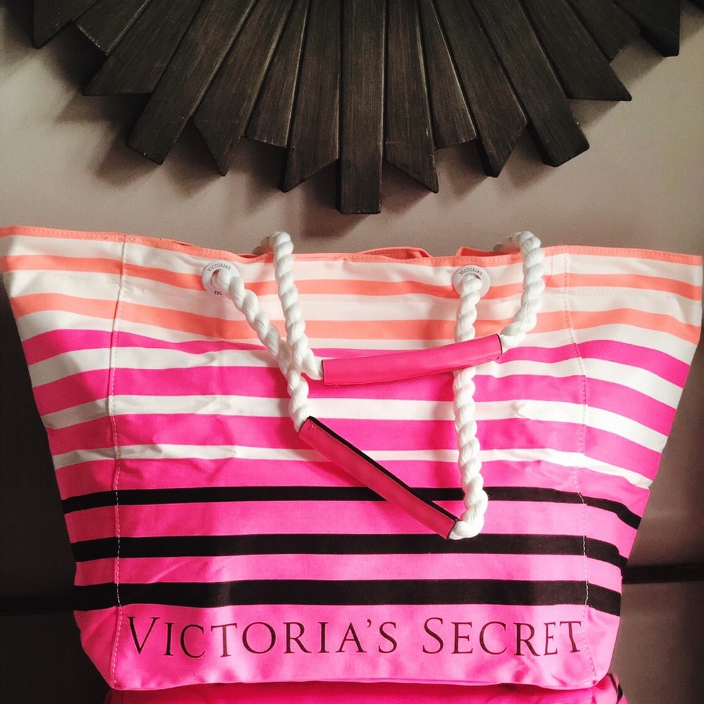 VICTORIA SECRET PINK STRIPES BEACK TOTE - Picture 1 of 4